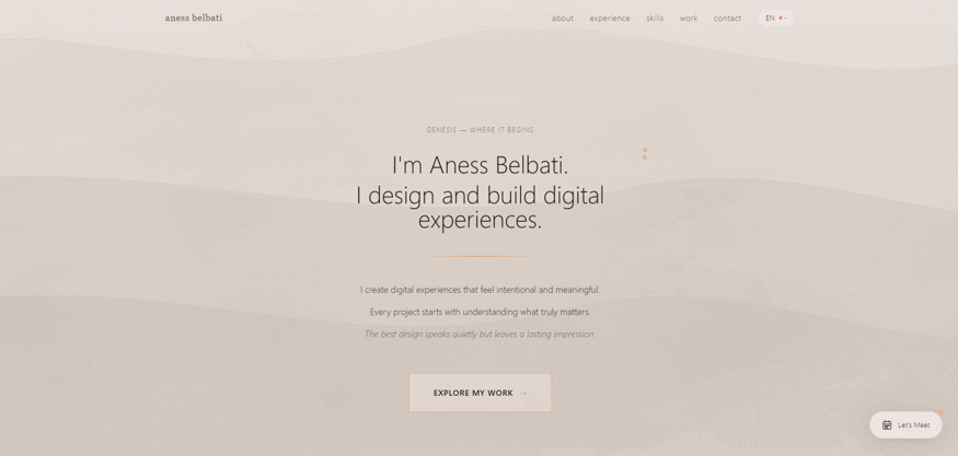 Aness Belbati website screenshot showing professional portfolio design
